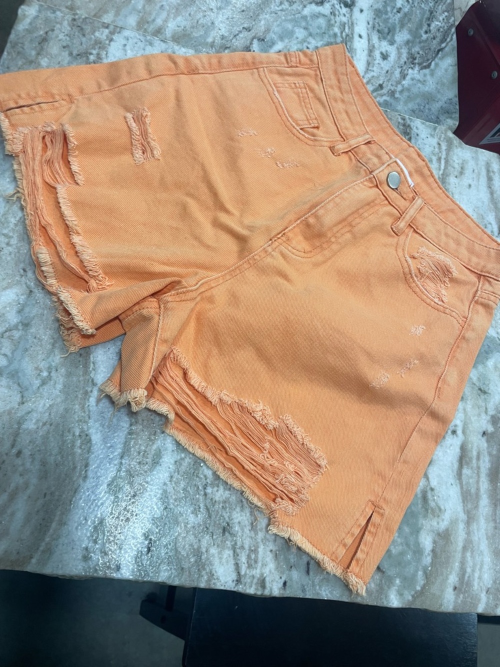 Pink Lily Orange Distressed High-Rise Jean Shorts